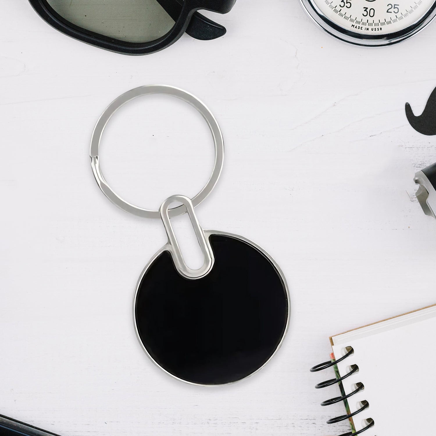 Sleek Black Round Metal Keychain (1 Pc) Sleek Black Round Metal Keychain (1 Pc)